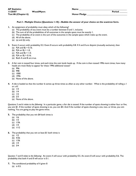 Where to Find a Test 6A AP Statistics Answer Key